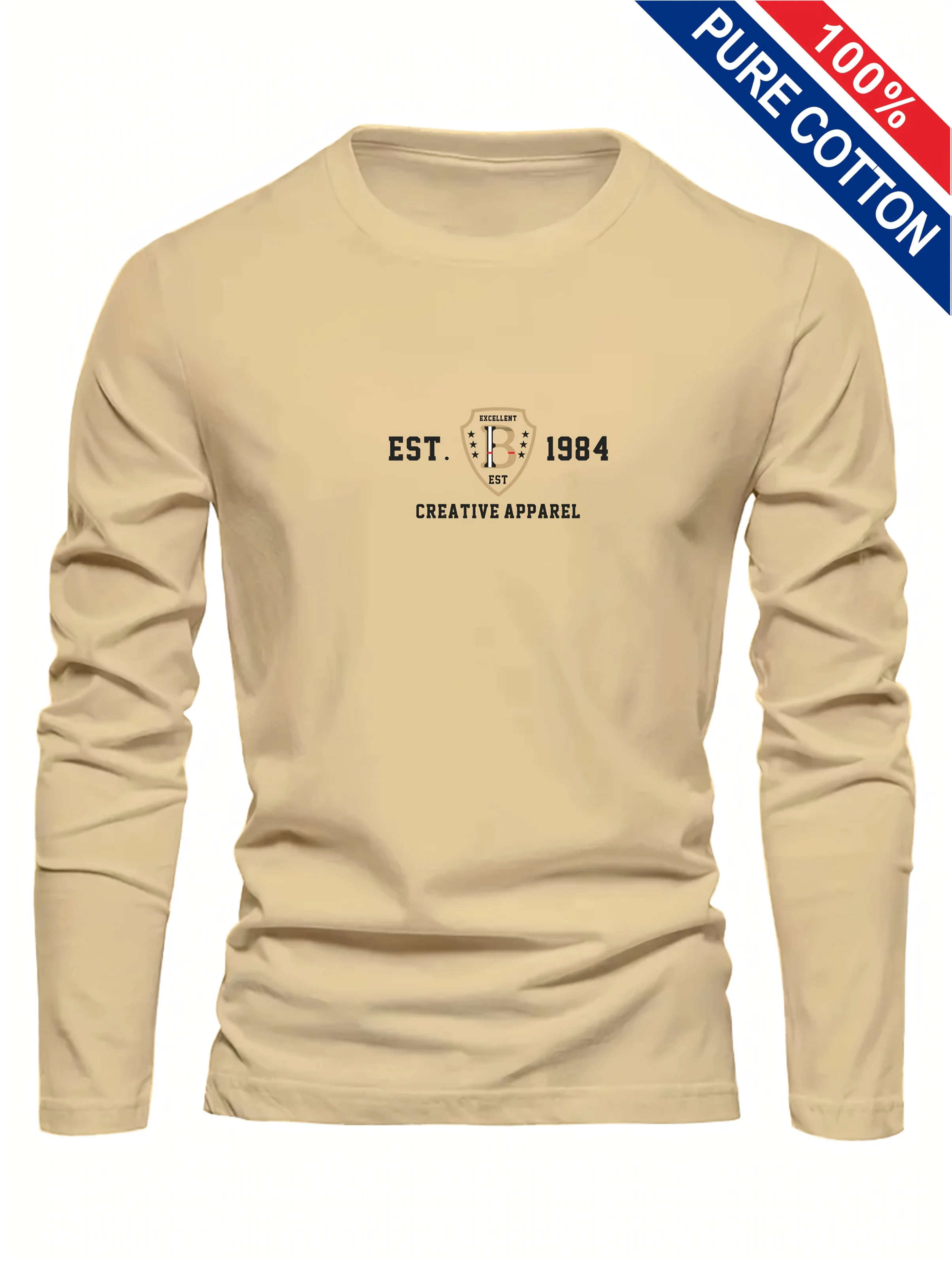 Men's 100% Pure Cotton Loose and Comfortable Casual Sports THE ORIGINALS Letter Printed Round Neck Long Sleeved T-Shirt Top