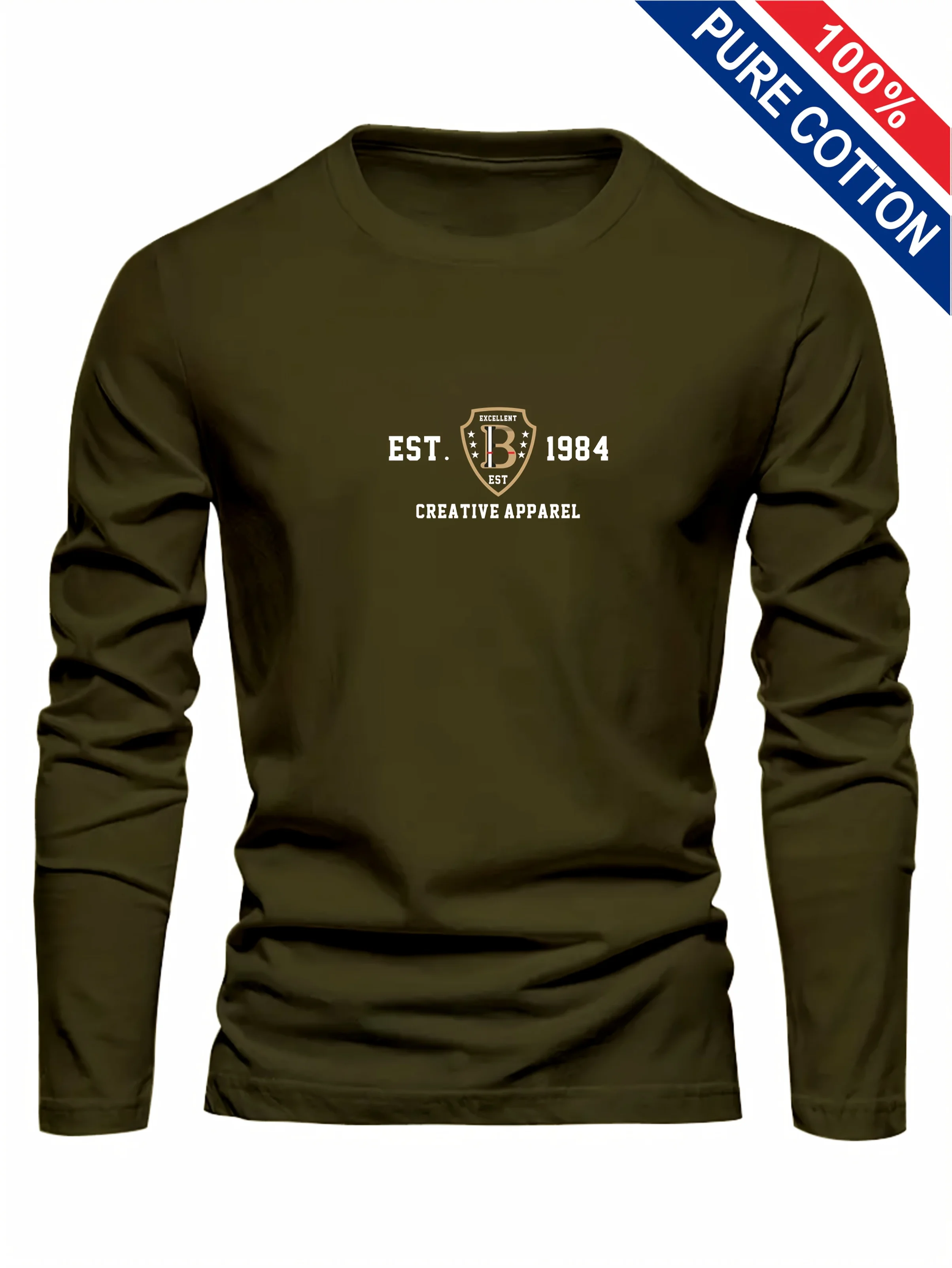 Men's 100% Pure Cotton Loose and Comfortable Casual Sports THE ORIGINALS Letter Printed Round Neck Long Sleeved T-Shirt Top