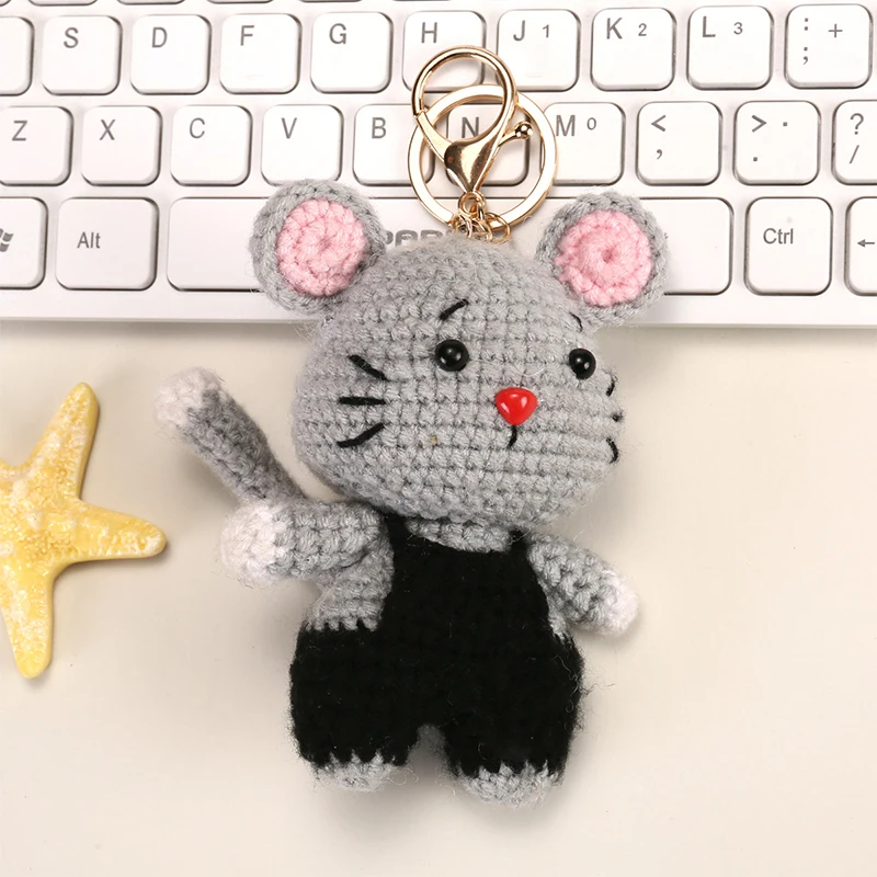 Cute Crochet Animal Charming Bag Pendant Handwoven Animal Keychain Knitted Key Ring Car Key Holder Cute Gift Bagpack Decor