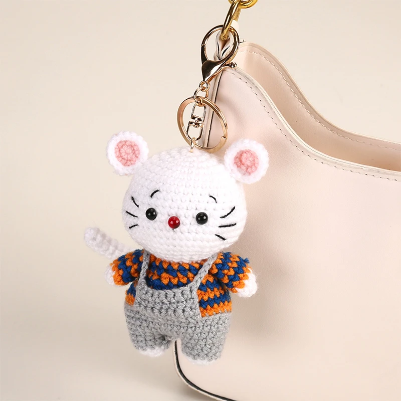 Cute Crochet Animal Charming Bag Pendant Handwoven Animal Keychain Knitted Key Ring Car Key Holder Cute Gift Bagpack Decor