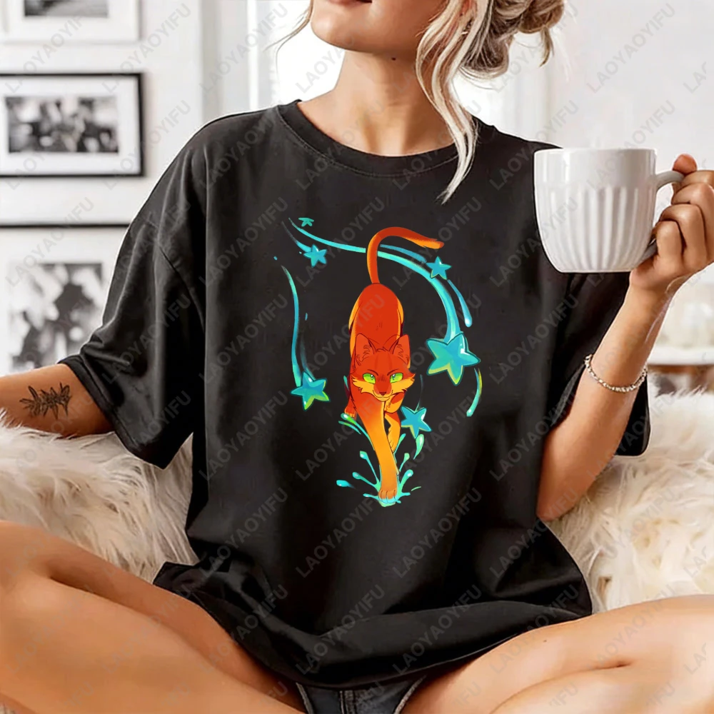 Warriors Cats Cartoon Print Unisex Cotton T-Shirt Summer Casual Top for Men Women Asual Crew Neck Short Sleeve