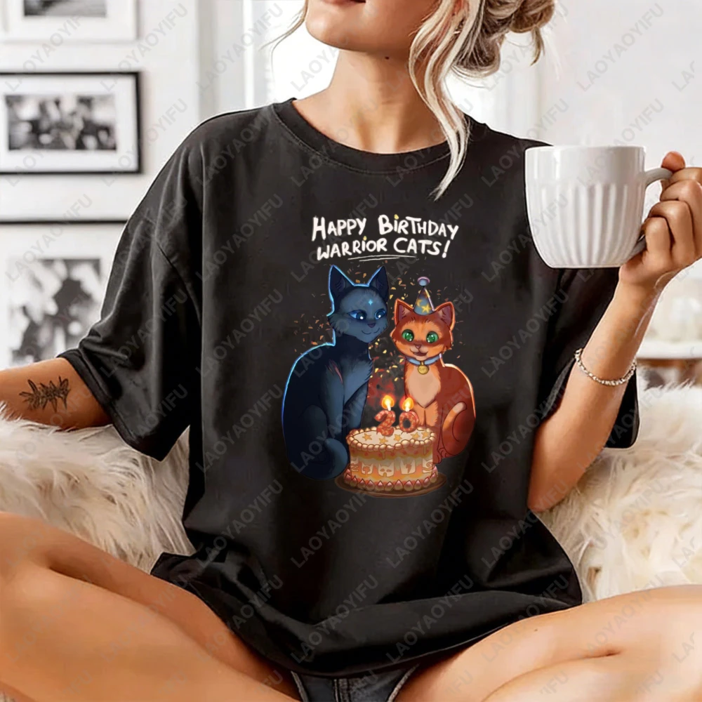 Warriors Cats Cartoon Print Unisex Cotton T-Shirt Summer Casual Top for Men Women Asual Crew Neck Short Sleeve