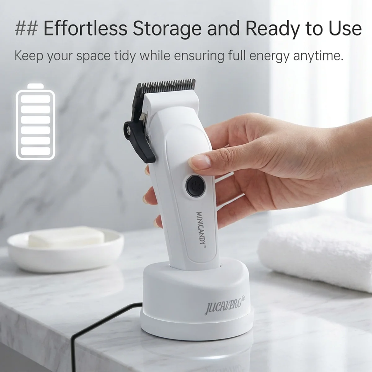 JUCAI Mini Candy Professional Hair Clipper for Men 7200RPM Brushless Motor Phantecho DLCBlade Base Charger Haircut Machine