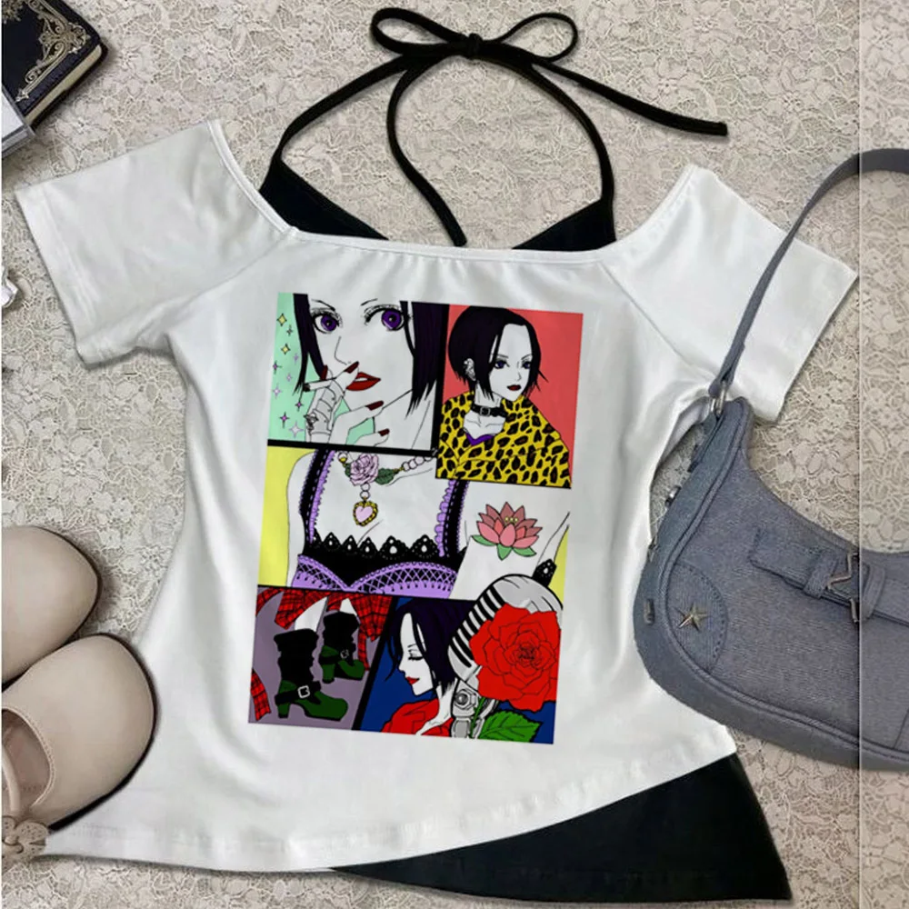 Nana cropped top girl graphic baddie alternative anime t shirt alternative emo 2000s gothic party