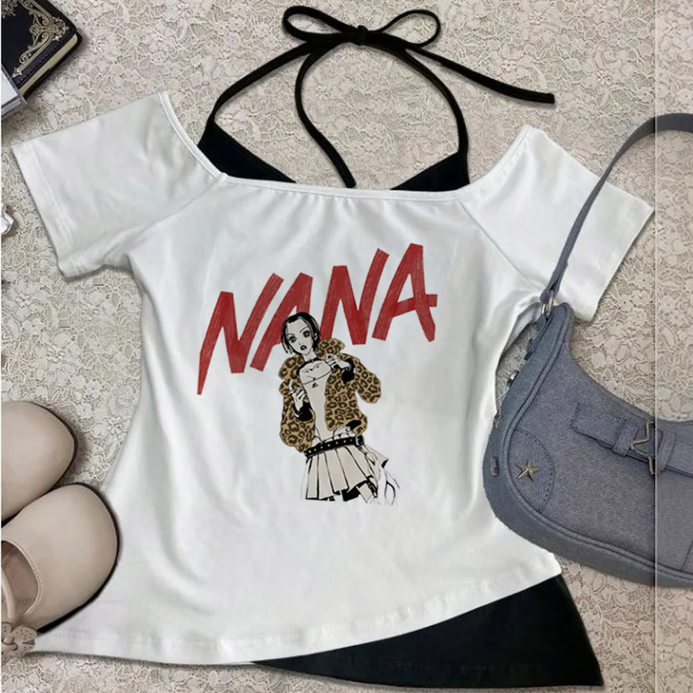 Nana cropped top girl graphic baddie alternative anime t shirt alternative emo 2000s gothic party