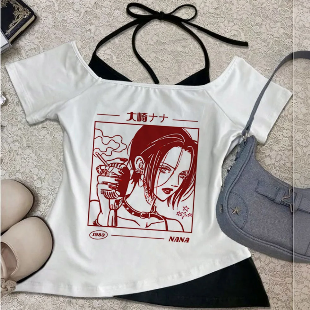 Nana cropped top girl graphic baddie alternative anime t shirt alternative emo 2000s gothic party