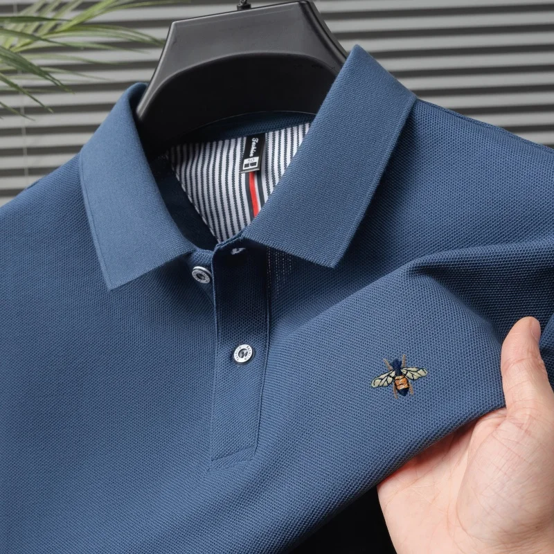100% pure cotton summer fashion brand new men's short sleeved polo shirt exquisite bee embroidery casual breathable T-shirt top