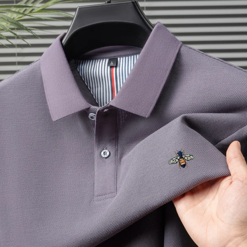 100% pure cotton summer fashion brand new men's short sleeved polo shirt exquisite bee embroidery casual breathable T-shirt top