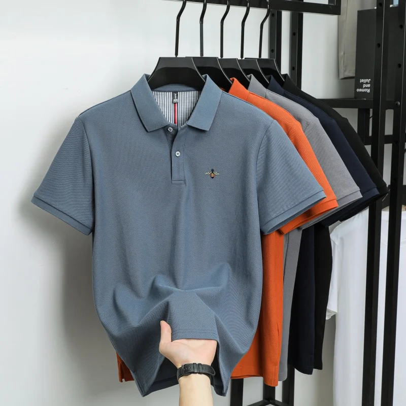 100% pure cotton summer fashion brand new men's short sleeved polo shirt exquisite bee embroidery casual breathable T-shirt top