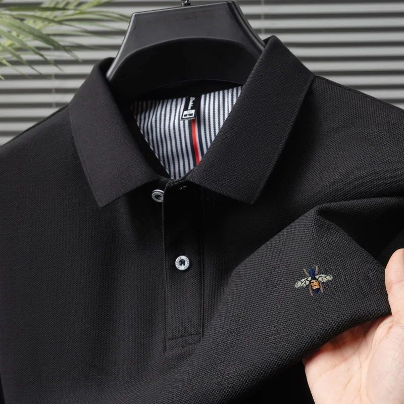 100% pure cotton summer fashion brand new men's short sleeved polo shirt exquisite bee embroidery casual breathable T-shirt top