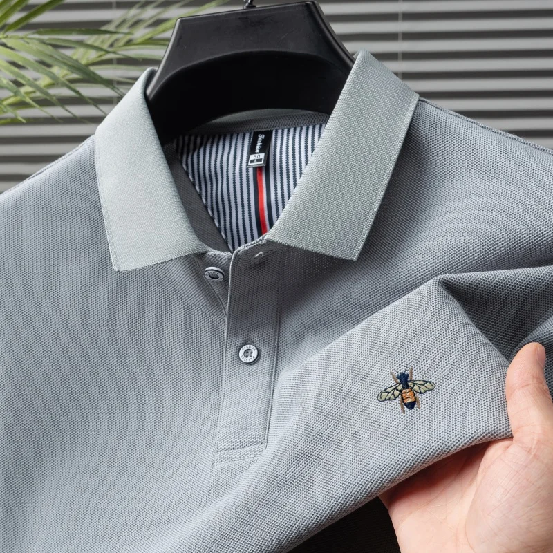 100% pure cotton summer fashion brand new men's short sleeved polo shirt exquisite bee embroidery casual breathable T-shirt top