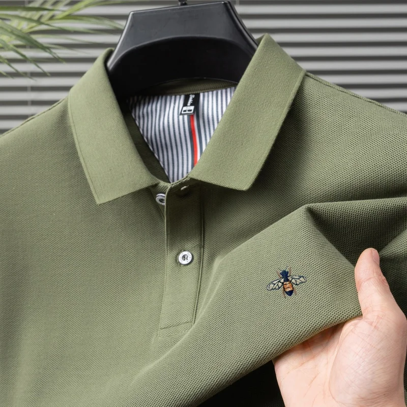 100% pure cotton summer fashion brand new men's short sleeved polo shirt exquisite bee embroidery casual breathable T-shirt top