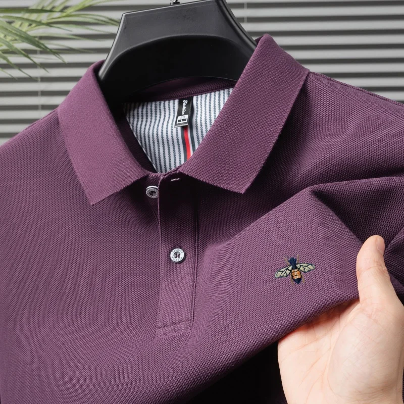 100% pure cotton summer fashion brand new men's short sleeved polo shirt exquisite bee embroidery casual breathable T-shirt top