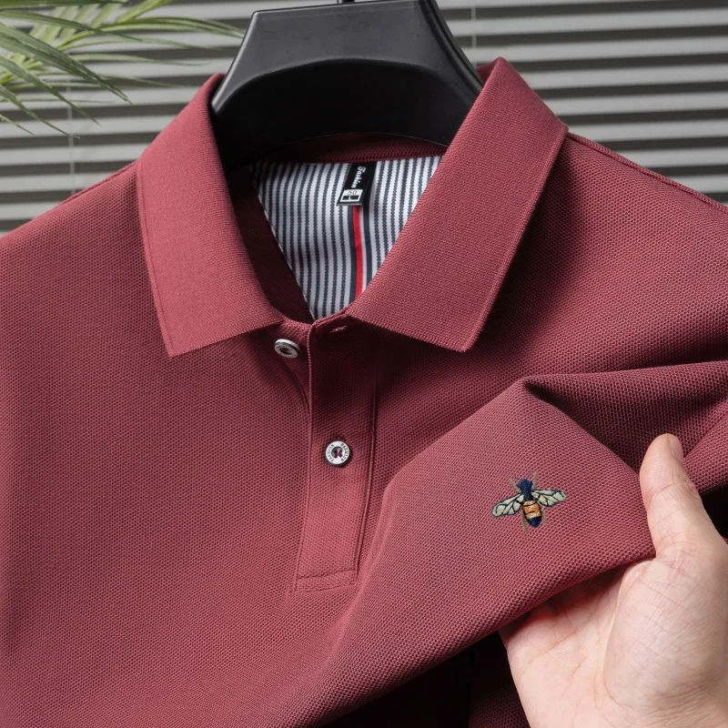 100% pure cotton summer fashion brand new men's short sleeved polo shirt exquisite bee embroidery casual breathable T-shirt top