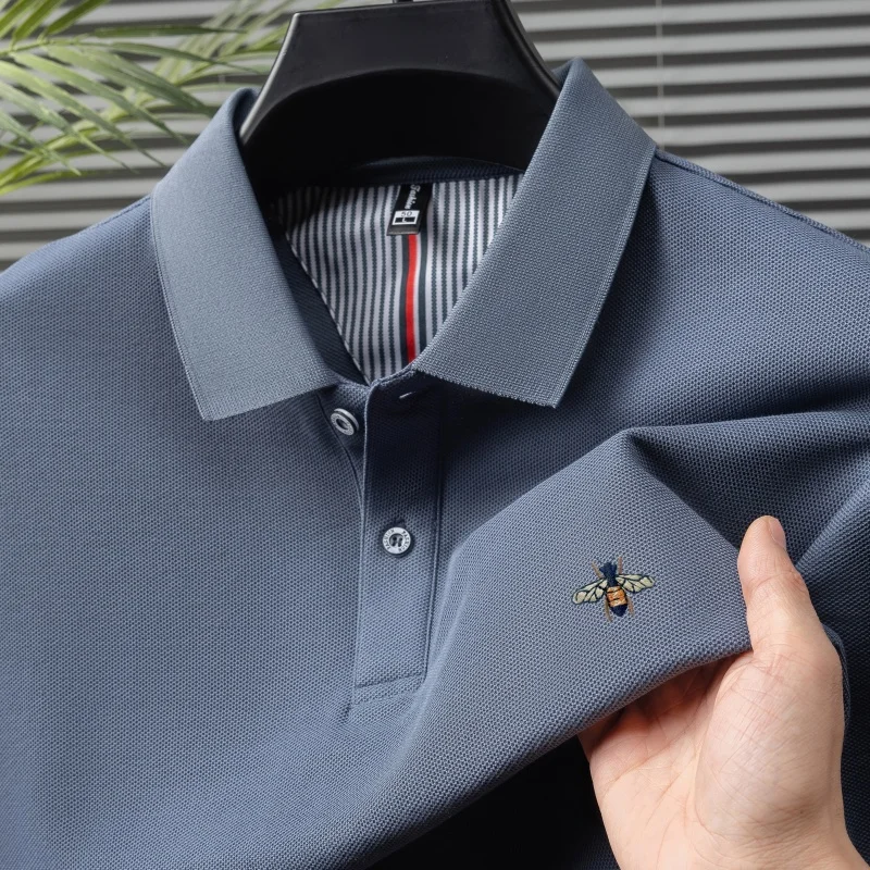 100% pure cotton summer fashion brand new men's short sleeved polo shirt exquisite bee embroidery casual breathable T-shirt top