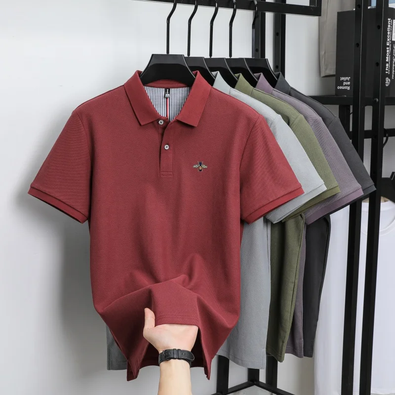 100% pure cotton summer fashion brand new men's short sleeved polo shirt exquisite bee embroidery casual breathable T-shirt top