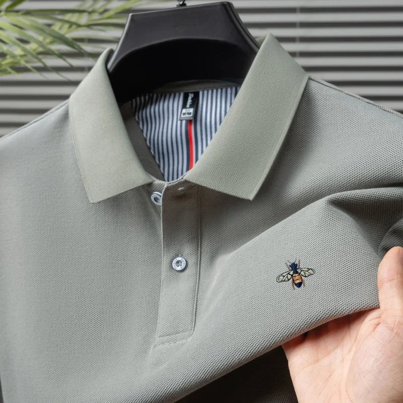 100% pure cotton summer fashion brand new men's short sleeved polo shirt exquisite bee embroidery casual breathable T-shirt top