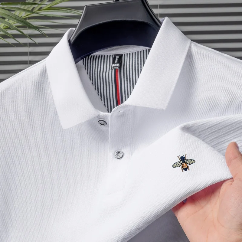 100% pure cotton summer fashion brand new men's short sleeved polo shirt exquisite bee embroidery casual breathable T-shirt top