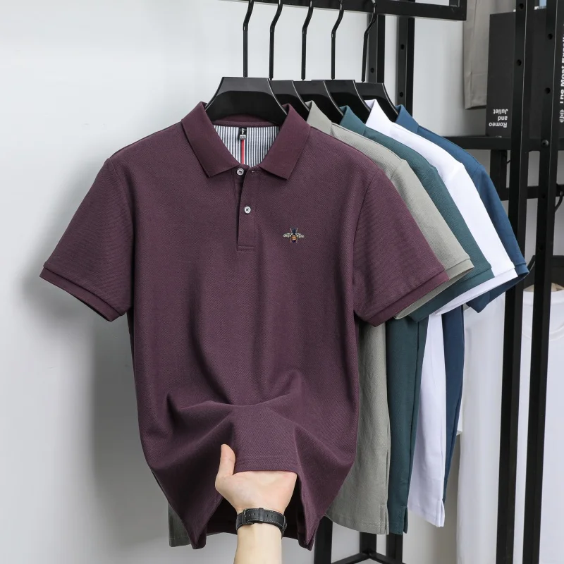 100% pure cotton summer fashion brand new men's short sleeved polo shirt exquisite bee embroidery casual breathable T-shirt top