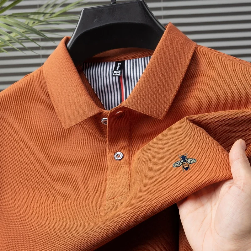 100% pure cotton summer fashion brand new men's short sleeved polo shirt exquisite bee embroidery casual breathable T-shirt top