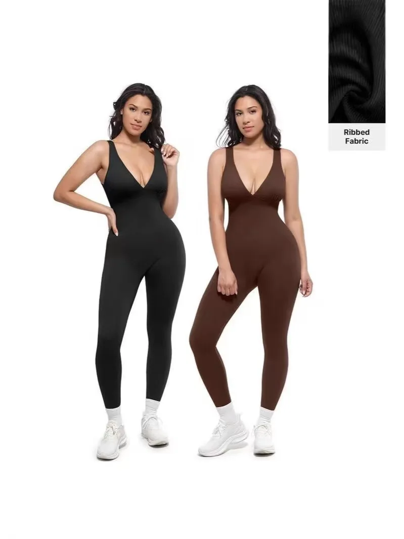 Cross shoulder strap pants jumpsuit yoga suit fitness suit threaded jumpsuit seamless exercise quick drying yoga jumpsuit