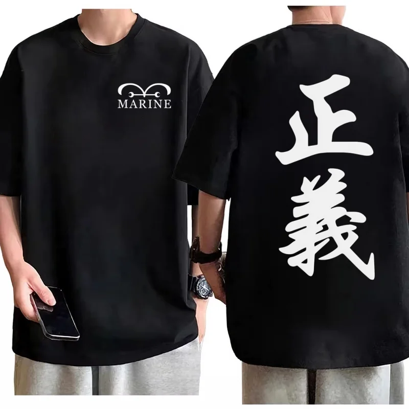 One Piece Marine Justice T-shirt Men Cotton Anime Graphic Tee Casual Streetwear Logo Breathable Fit Top 2026 New Summer