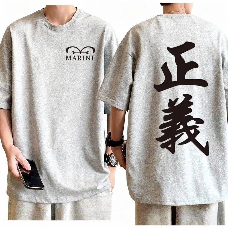 One Piece Marine Justice T-shirt Men Cotton Anime Graphic Tee Casual Streetwear Logo Breathable Fit Top 2026 New Summer