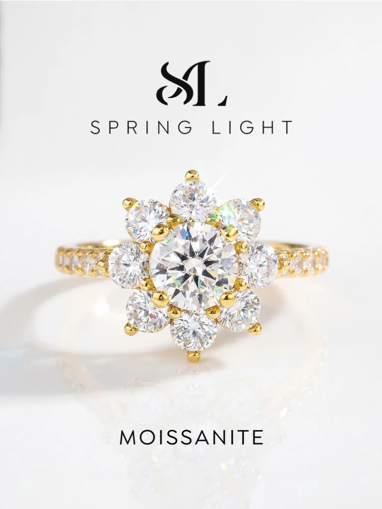 Sparkling 1 Carat Moissanite Diamond Sun Flower Engagement Rings For Women Gift Wedding High Quality Luxury Jewelry