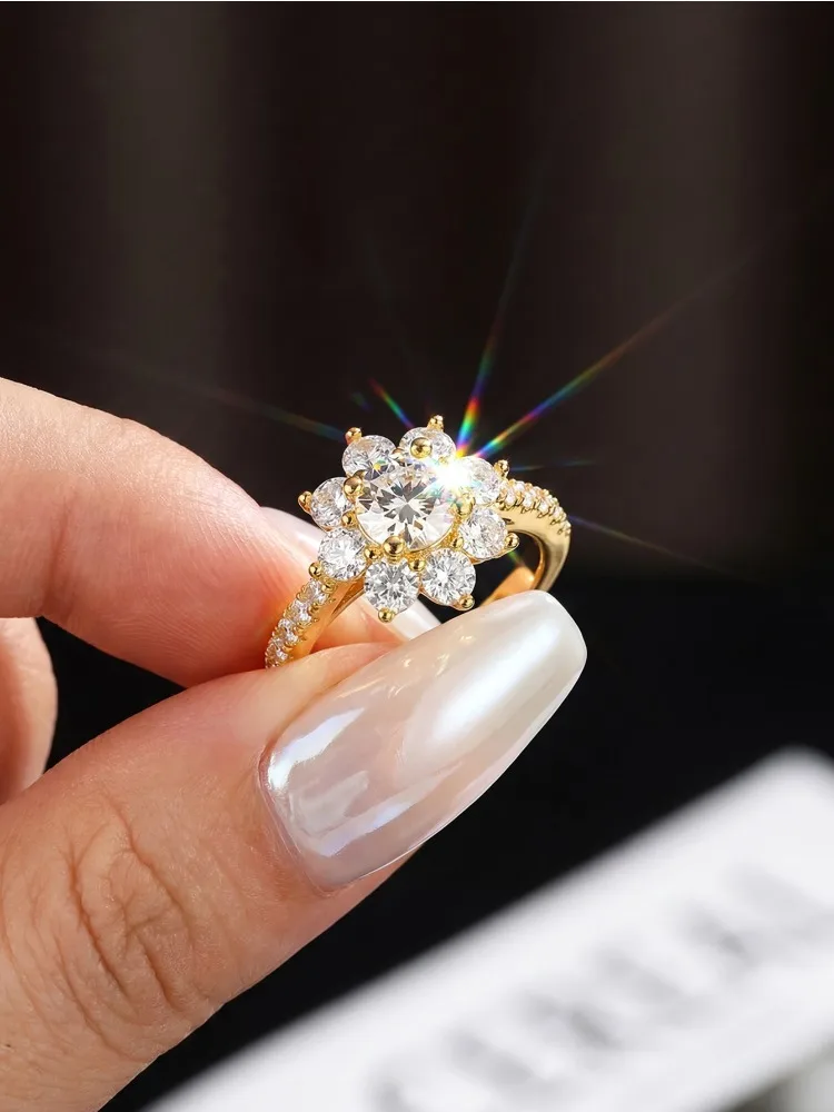 Sparkling 1 Carat Moissanite Diamond Sun Flower Engagement Rings For Women Gift Wedding High Quality Luxury Jewelry
