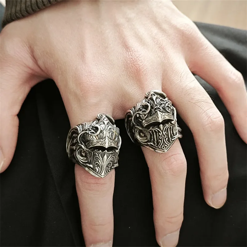 New Knight Helmet Armor Ring Exquisite Carved Retro Trendy Men Finger Rings Punk Vintage Male Jewelry Gift