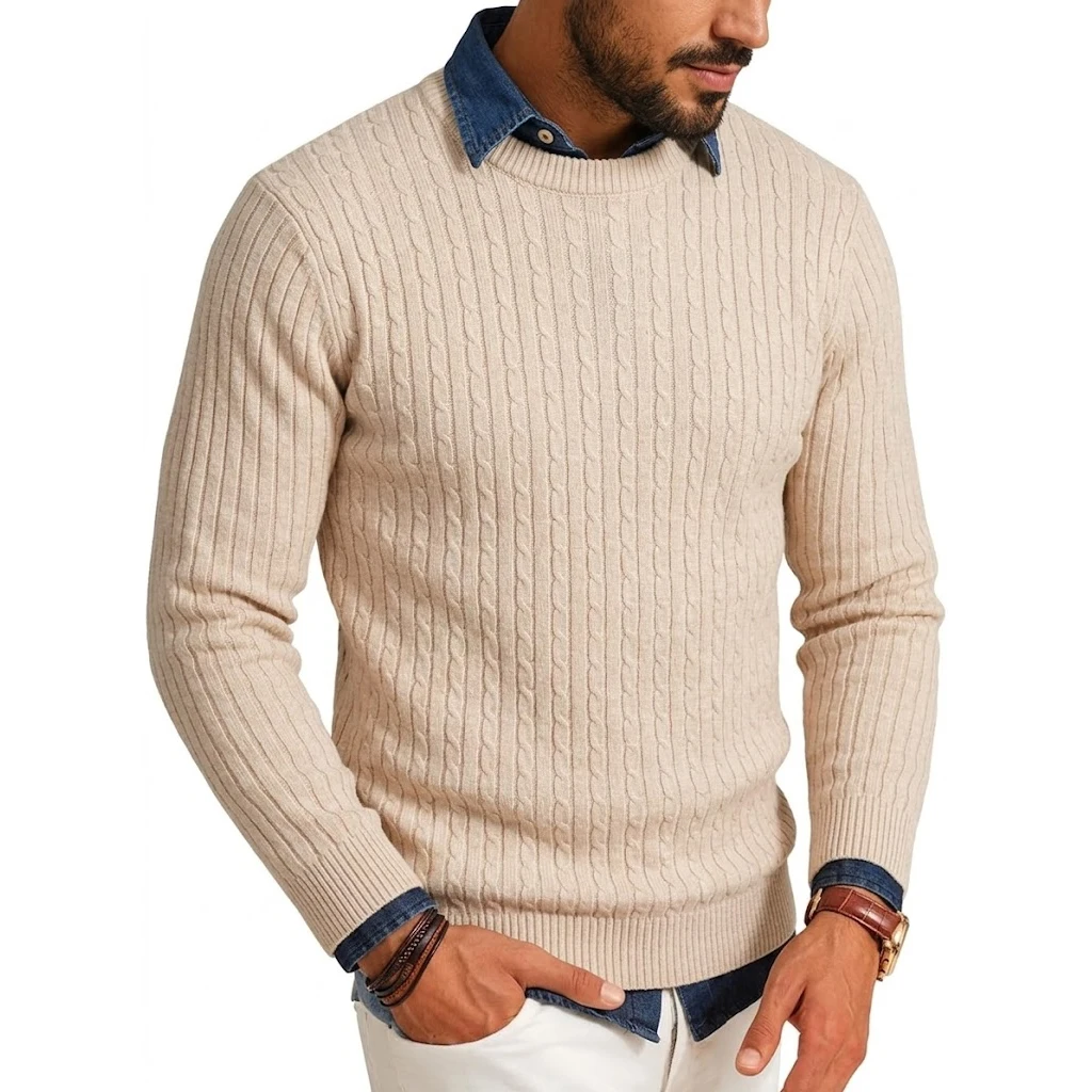 Luxury Crew Neck Pullover Sweater Man Cable Long Sleeve Men's Sweatshirt Autumn Casual Knitted Shirts Work Jumper Spring Coats