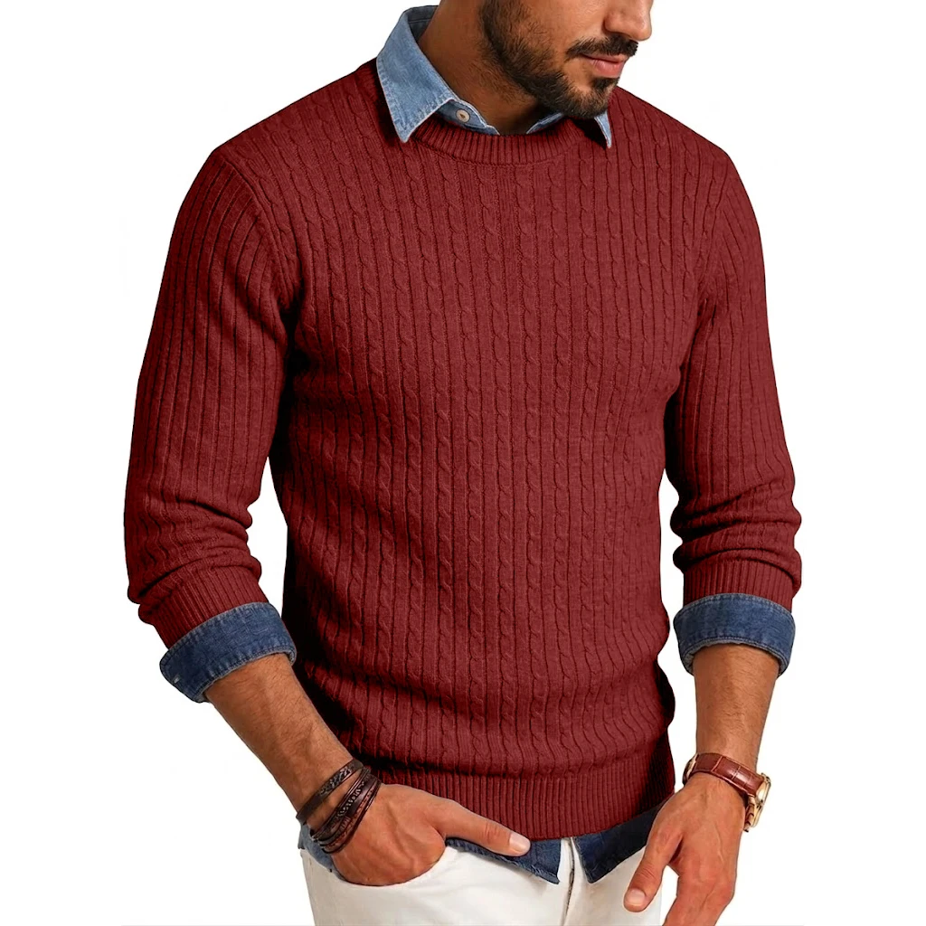 Luxury Crew Neck Pullover Sweater Man Cable Long Sleeve Men's Sweatshirt Autumn Casual Knitted Shirts Work Jumper Spring Coats