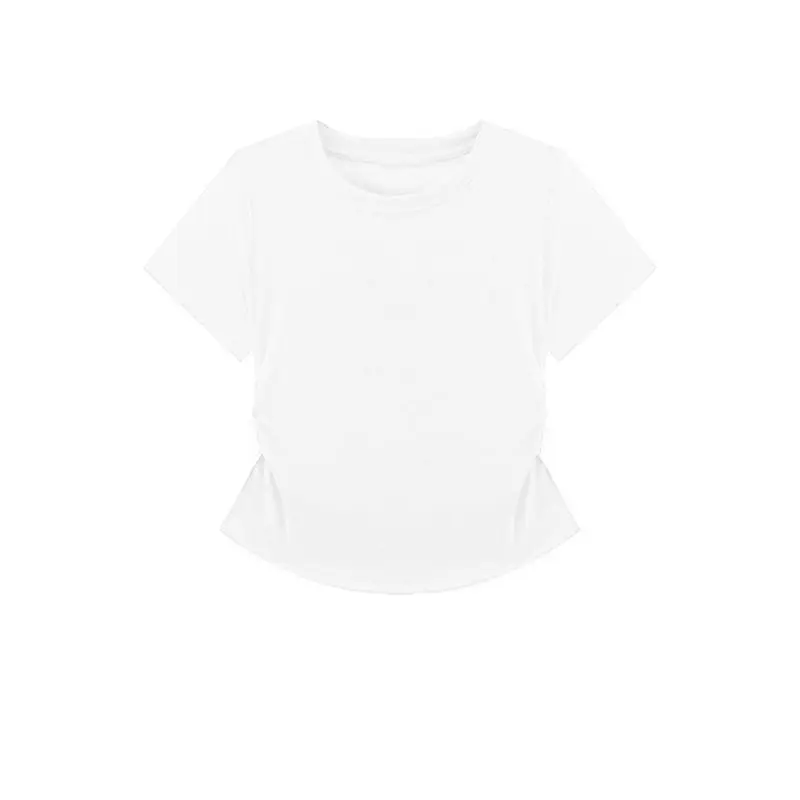 Y2K T Shirt Women Waist Gathered Slim Fit Short Sleeve Solid Color Summer Casual Streetwear Korean Fashion Vintage Women Clothes