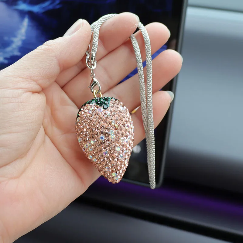 Cherry & Strawberry Car Interior Rhinestone Hanging Charm - Car Decor Accessories & Pendant