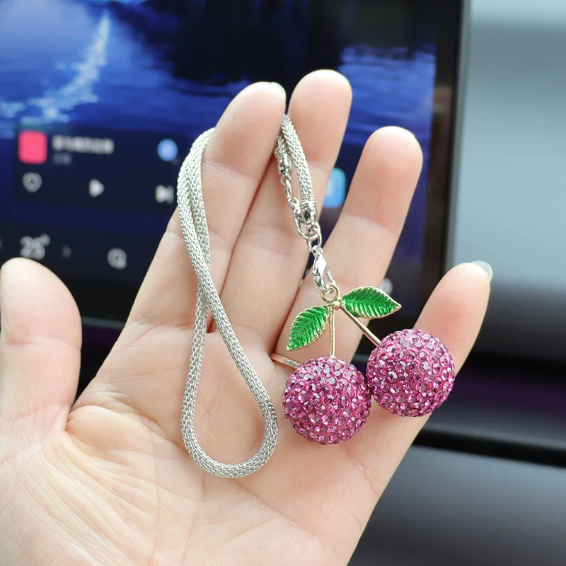 Cherry & Strawberry Car Interior Rhinestone Hanging Charm - Car Decor Accessories & Pendant