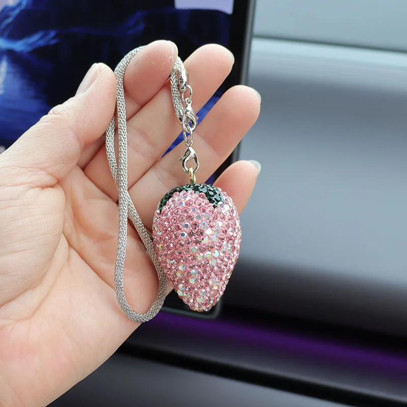Cherry & Strawberry Car Interior Rhinestone Hanging Charm - Car Decor Accessories & Pendant