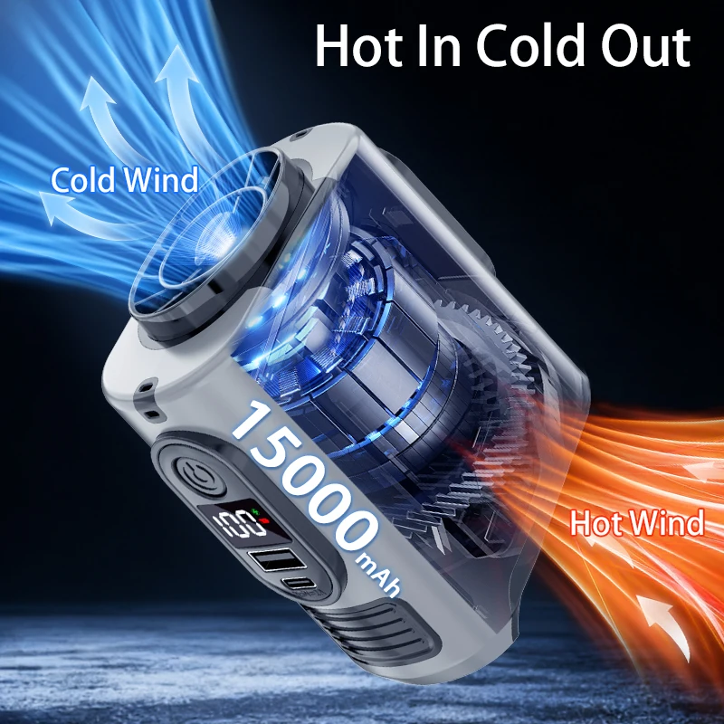 15000mAh Portable Waist Fan Hanging Neck Fan 5 Speed Strong Wind with LED Lighting for Sports Courier Outdoor Working