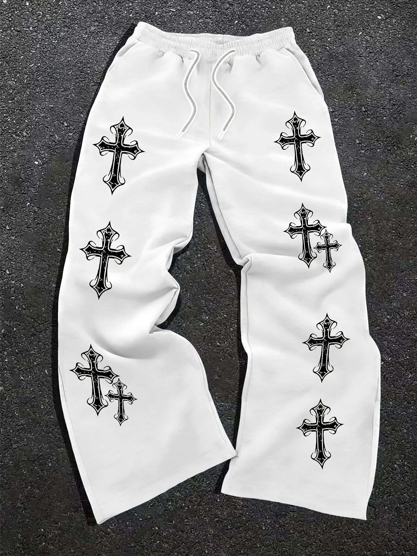 2026 Summer Kids Quick Dry Loose Pants Grey Black Gothic Cross Print Drawstring Elastic Waist Fashion Casual Streetwear Trousers