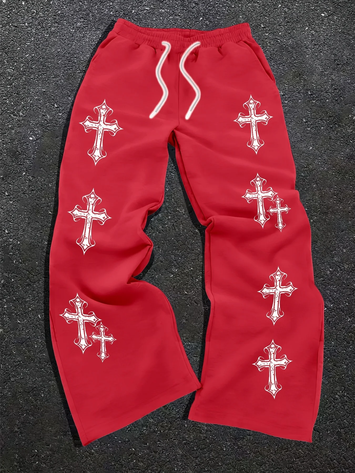 2026 Summer Kids Quick Dry Loose Pants Grey Black Gothic Cross Print Drawstring Elastic Waist Fashion Casual Streetwear Trousers