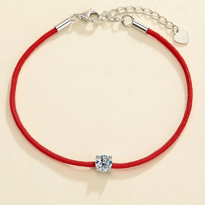 925 Sterling Silver 0.5ct D VVS Moissanite Red Rope Bracelet with for Women Fine Jewelry Wedding Engagement Party Christmas Gift