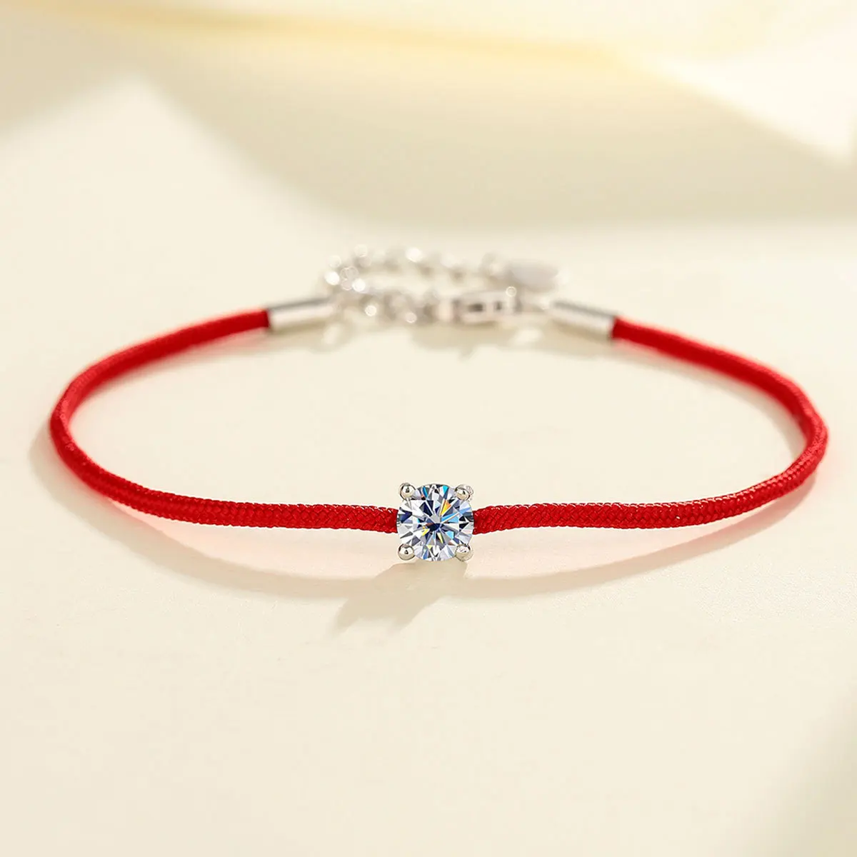 925 Sterling Silver 0.5ct D VVS Moissanite Red Rope Bracelet with for Women Fine Jewelry Wedding Engagement Party Christmas Gift