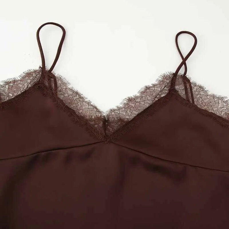 Women Sexy Sling Tops Chic patchwork Sleeveless V-Neck Fashion Backless Lace Tops 2026 Beach Camis Female Outfits Tees Blouse