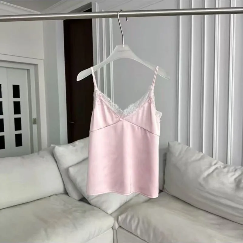 Women Sexy Sling Tops Chic patchwork Sleeveless V-Neck Fashion Backless Lace Tops 2026 Beach Camis Female Outfits Tees Blouse