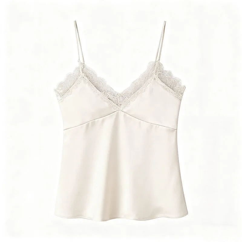 Women Sexy Sling Tops Chic patchwork Sleeveless V-Neck Fashion Backless Lace Tops 2026 Beach Camis Female Outfits Tees Blouse