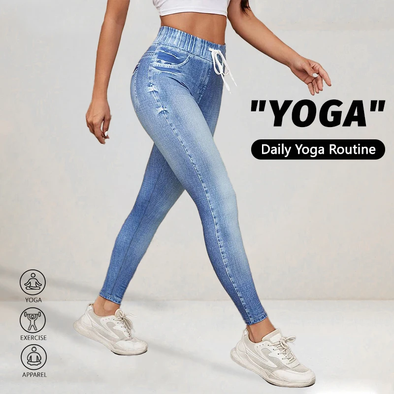 Women High Waist Non-Denim Leggings High Stretch Breathable Slim Fit Butt Lifting Jeans Style Tight Pants for Casual Daily Wear