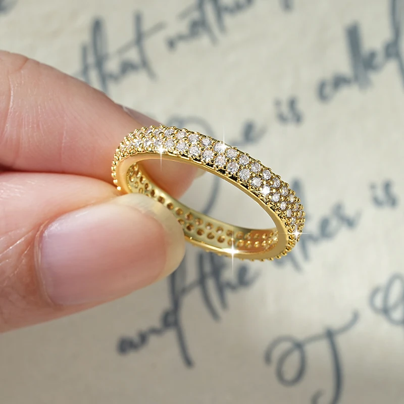 Ehhai Lab Created Diamond Moissanite Full Eternity Band Engagement Ring for Women Men 14K Gold Filled Wedding Fine Jewelry Gifts
