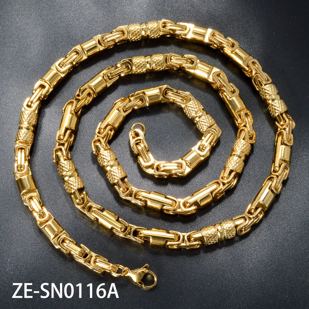 Mens Vintage Punk Textured Cylinder Link Necklace 18K Gold Plated Stainless Steel Two Tone Gold Silver Hip Hop Jewelry for Daily