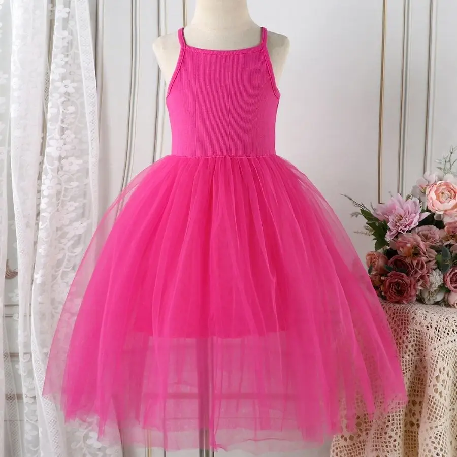 Girl's Chiffon Ball Gown Dress with Rose-Pink Halter, Fashionable and Cool, Sweet Birthday Party, Summer