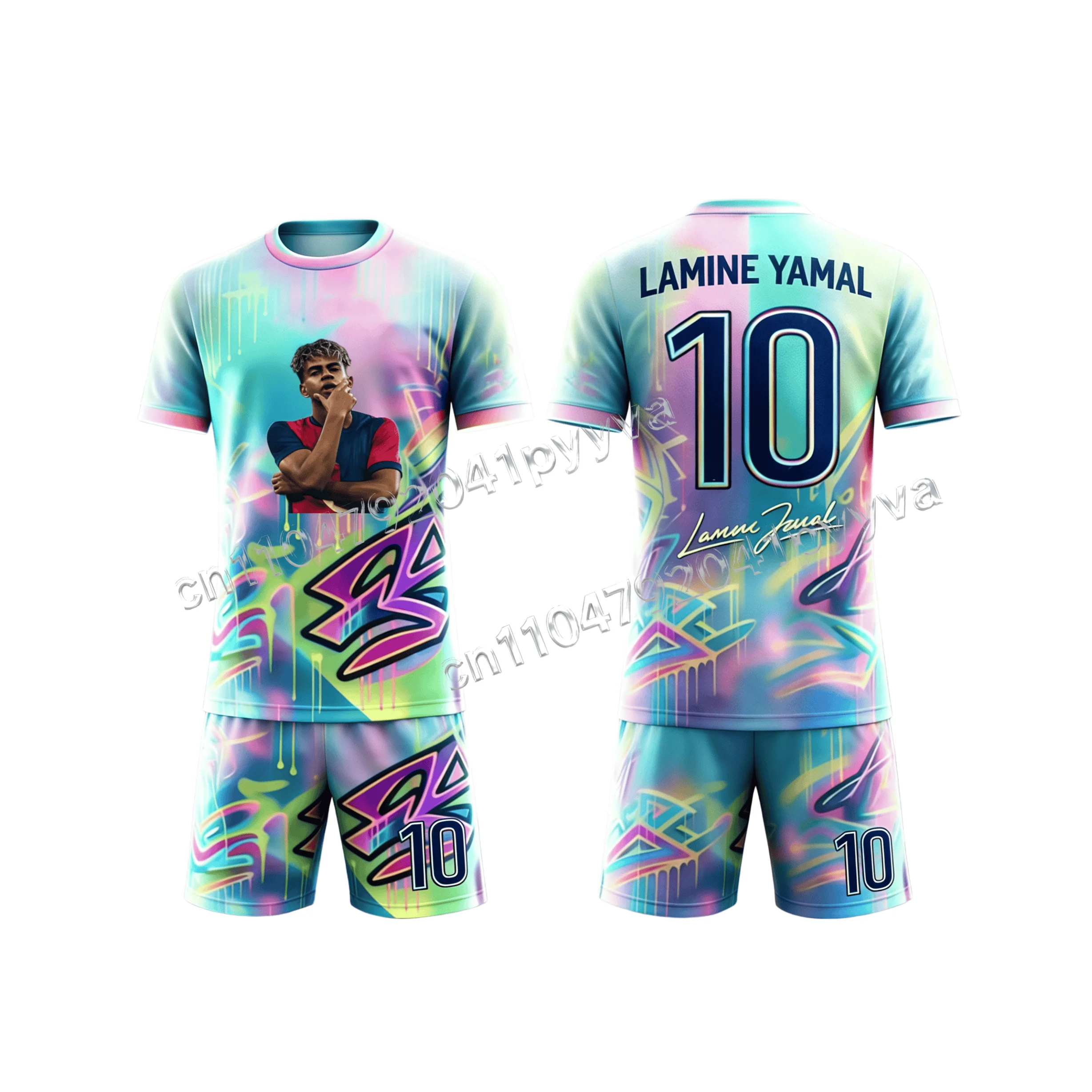 Summer New Style # Yamal No.10 # Men's and Women's Football T-shirt Shorts Set Loose Quick Drying Training Clothes Kids