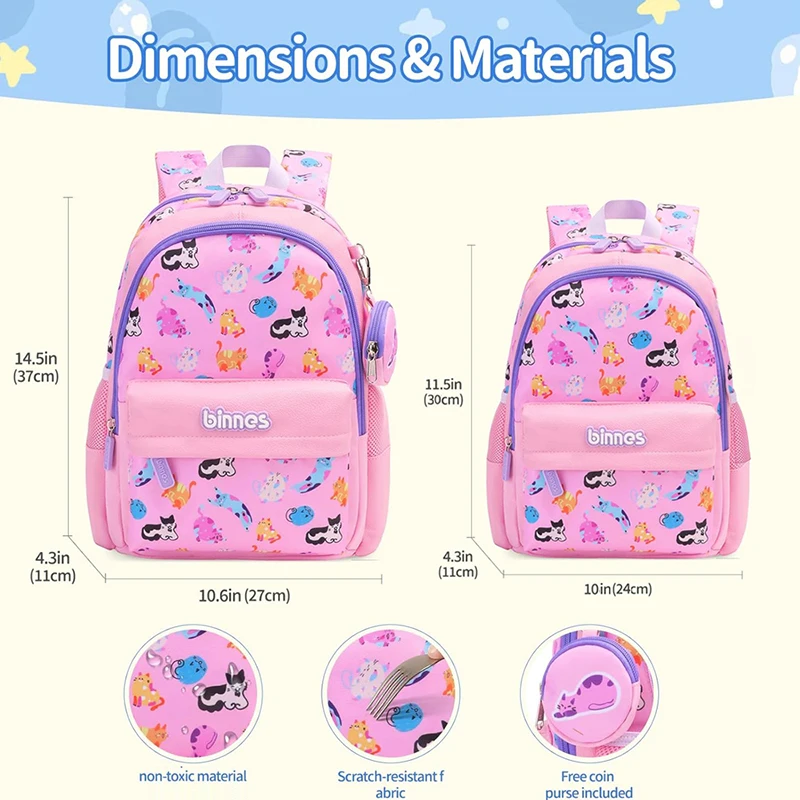Nylon Backpack for Girls with Coin Purse, Preschool Bag, Lightweight  School Bag for Kids Age 2-6
